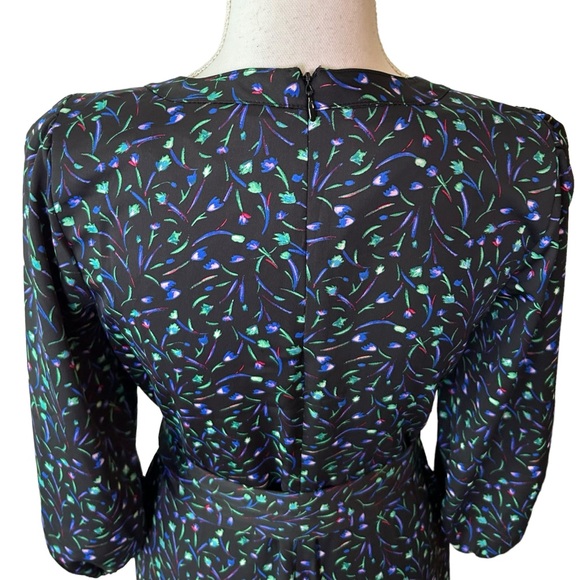 DKNY Belted Long Sleeve crepe de chine midi dress SZ 4 Black Multicolor Print - Picture 7 of 9
